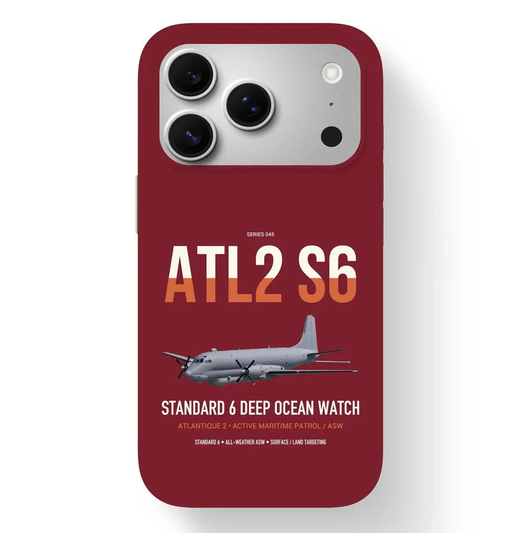 Atlantique 2 Standard 6 design on dark red magsafe iphone case, for iPhone 17 Pro