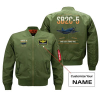 Thumbnail for SB2C-5 Helldiver design on green+name bomber jacket, double-side print