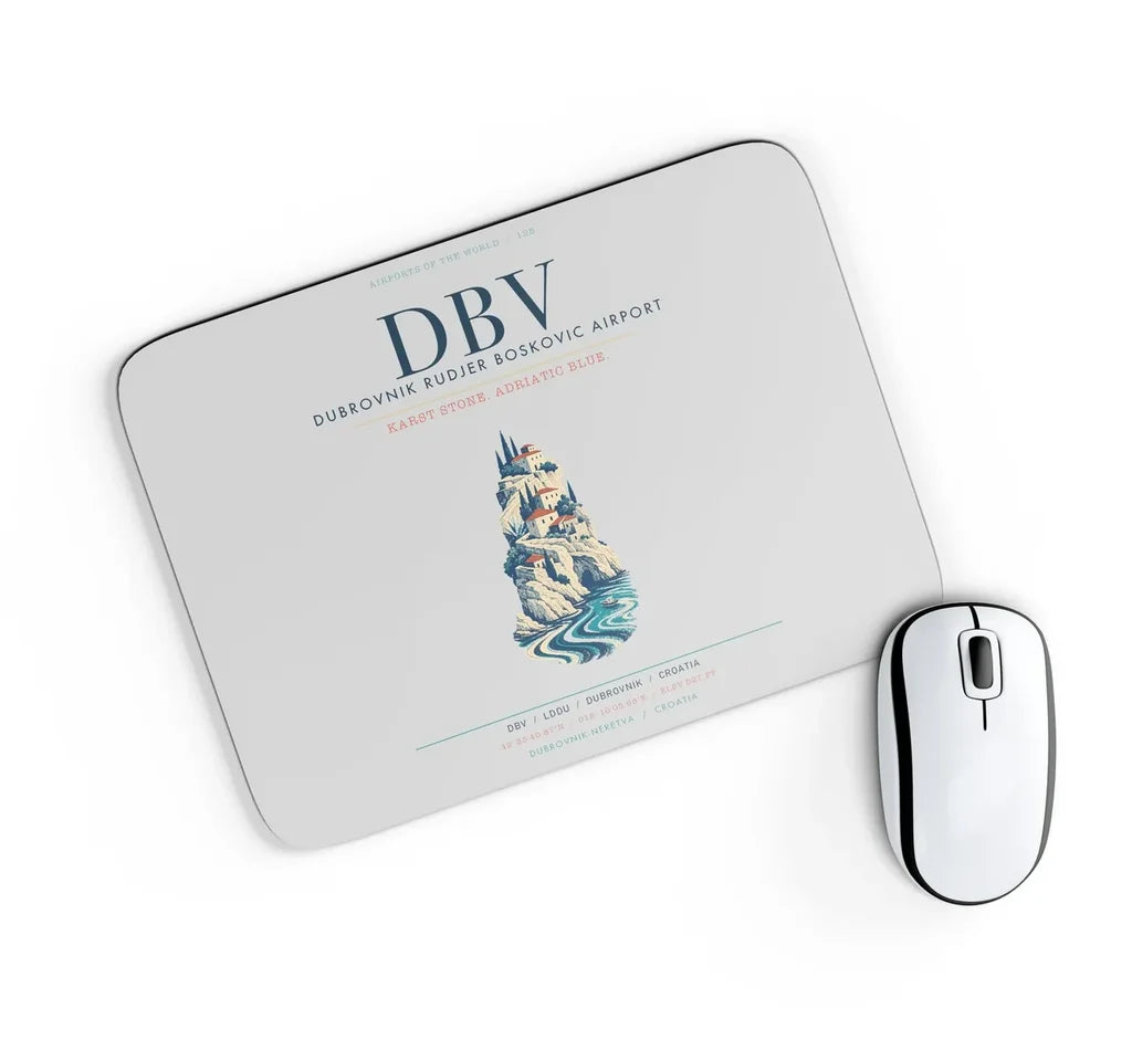 Dubrovnik Ruđer Bošković Airport (DBV) design on light gray rectangle mouse pad