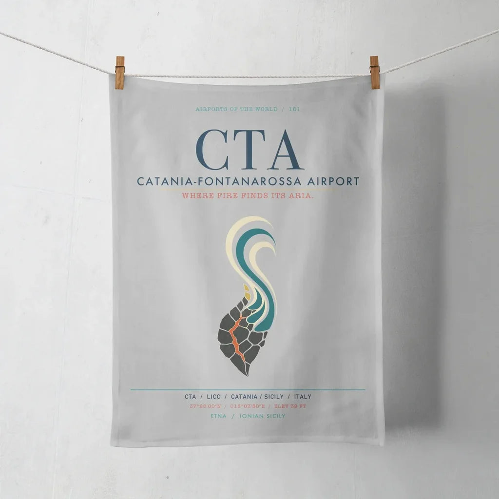 Catania-Fontanarossa Airport (CTA) design on light gray towel