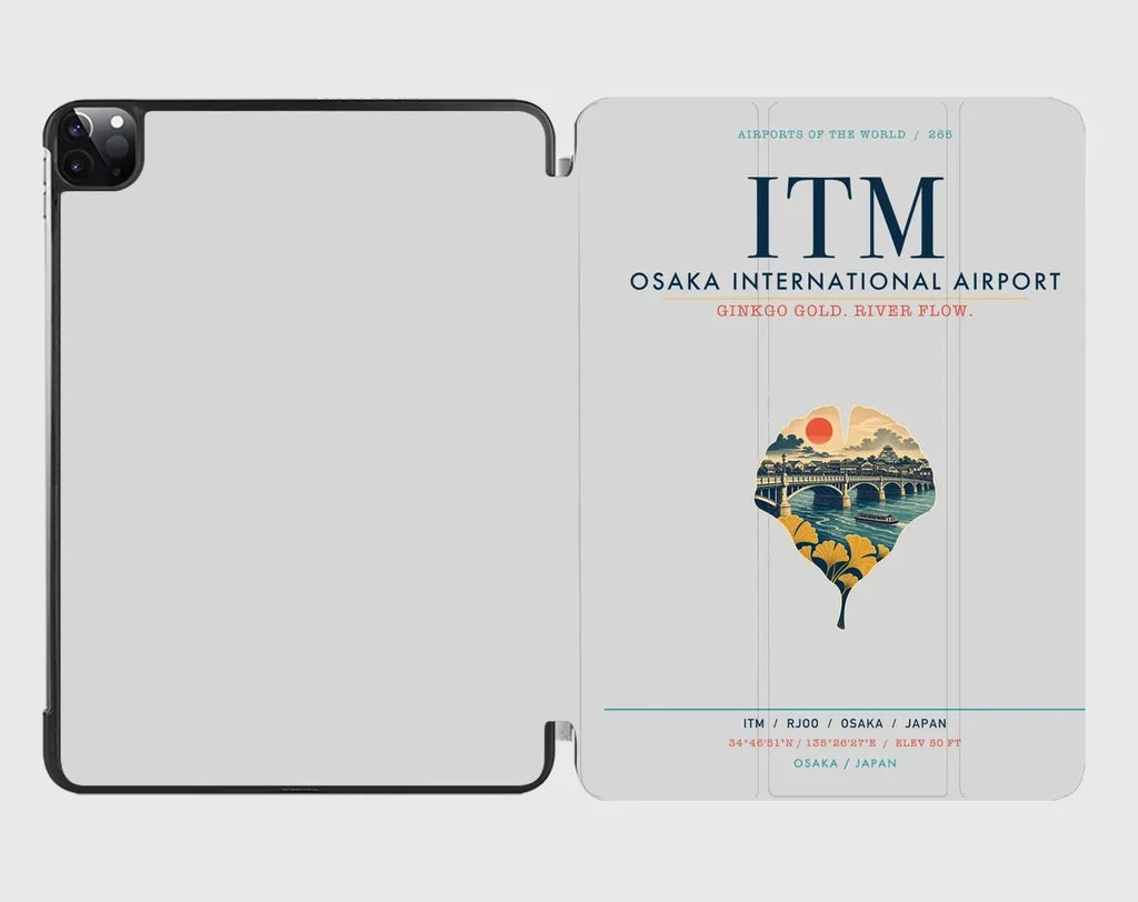 Osaka International Airport (ITM) design on light gray ipad tablet case