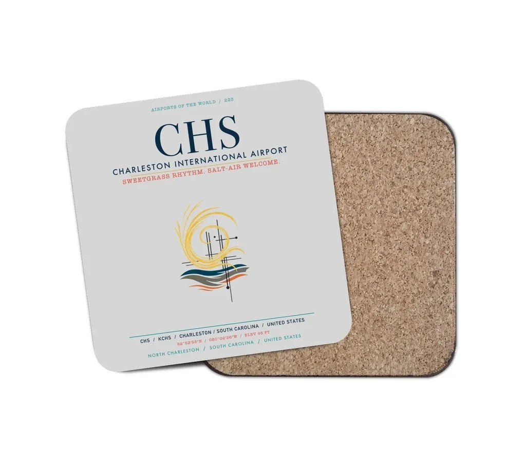 Charleston International Airport (CHS) design on light gray 1 piece coaster