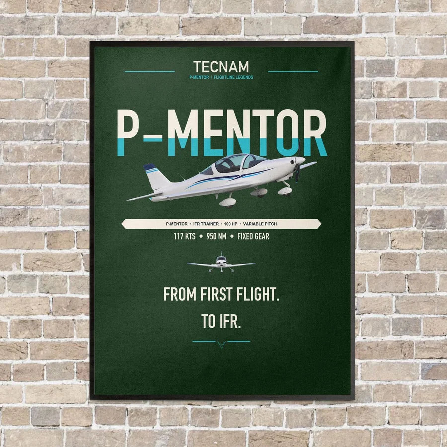 Tecnam P-Mentor vertical canvas print - framed - dark green background