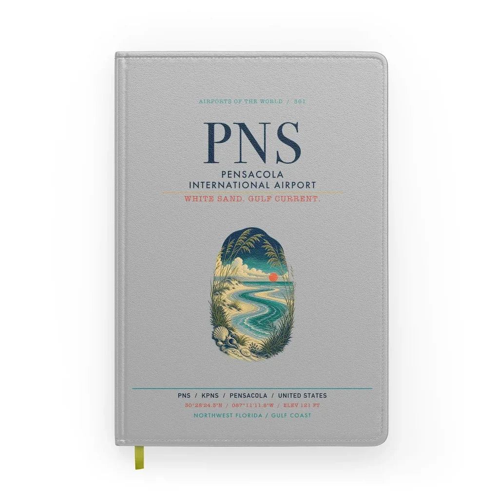 Pensacola International Airport (PNS) design on light gray notebook