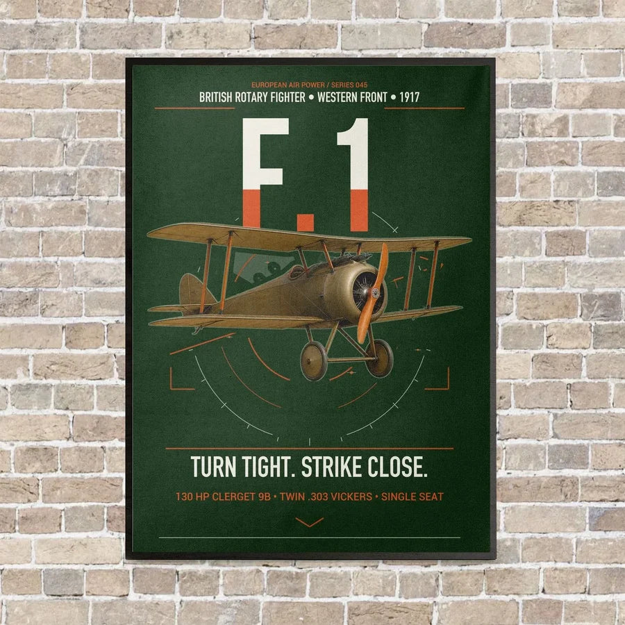 Sopwith Camel F.1 vertical canvas print - framed - dark green background