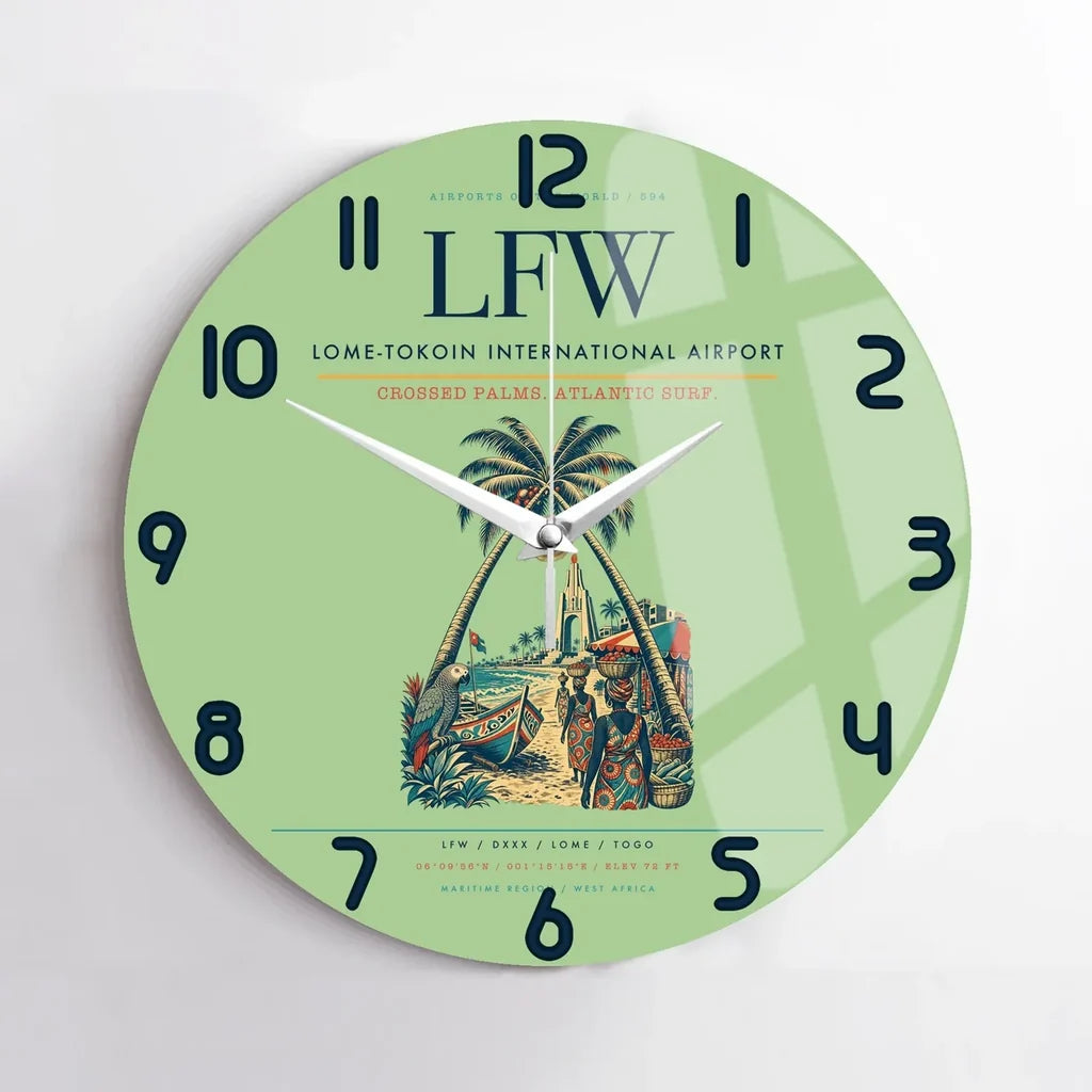 Lome-Tokoin International Airport (LFW) design on light green no frame wall clock