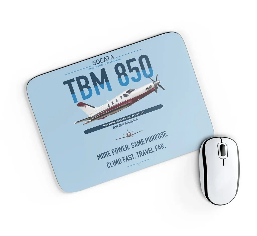 Socata TBM 850 design on light blue rectangle mouse pad
