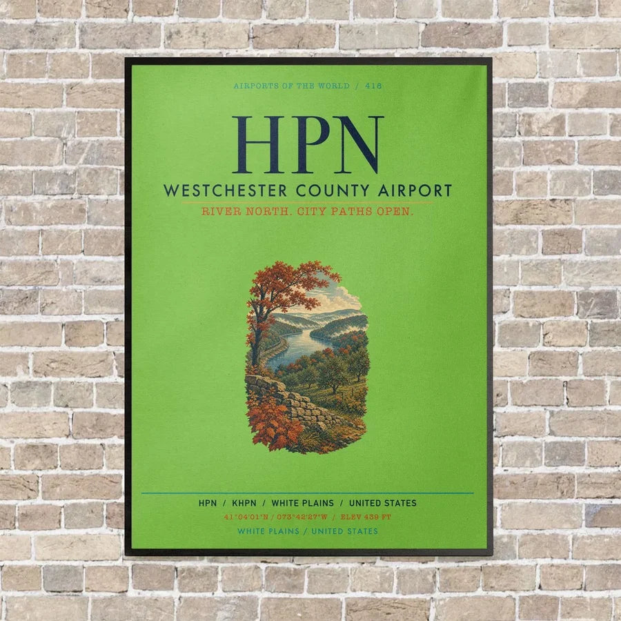 Westchester County Airport HPN vertical canvas print - framed - light green background