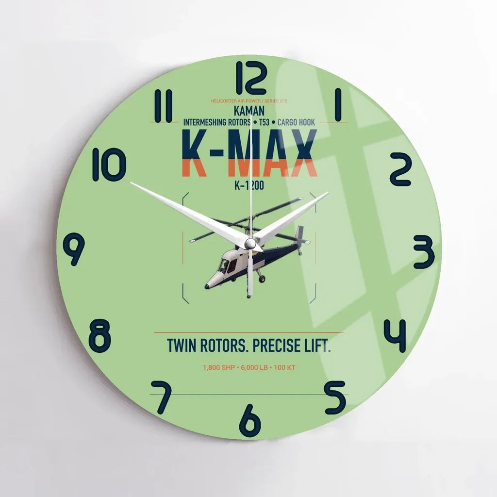 Kaman K-1200 K-MAX design on light green no frame wall clock