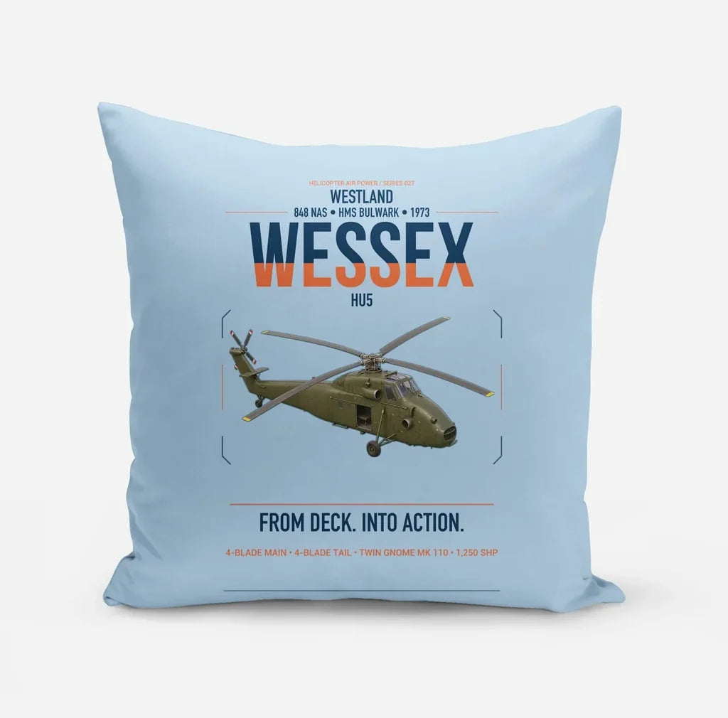 Westland Wessex HU5 design on light blue pillow