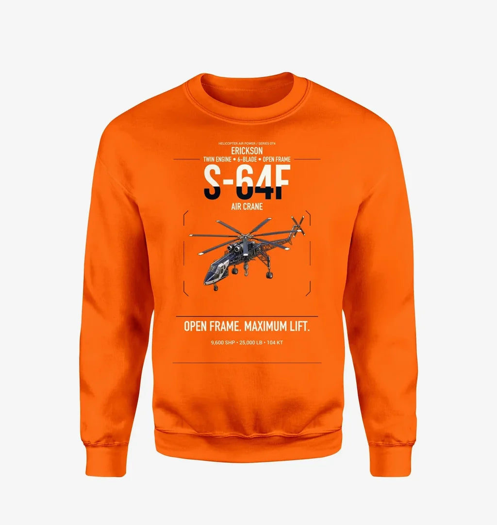 Erickson S-64F Air Crane design on orange sweatshirt
