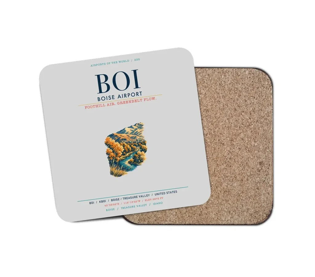 Boise Airport (BOI) design on light gray 1 piece coaster