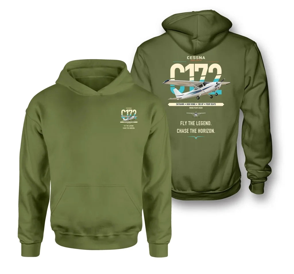 Cessna 172 Skyhawk design on green army double-side hoodie, double-side print