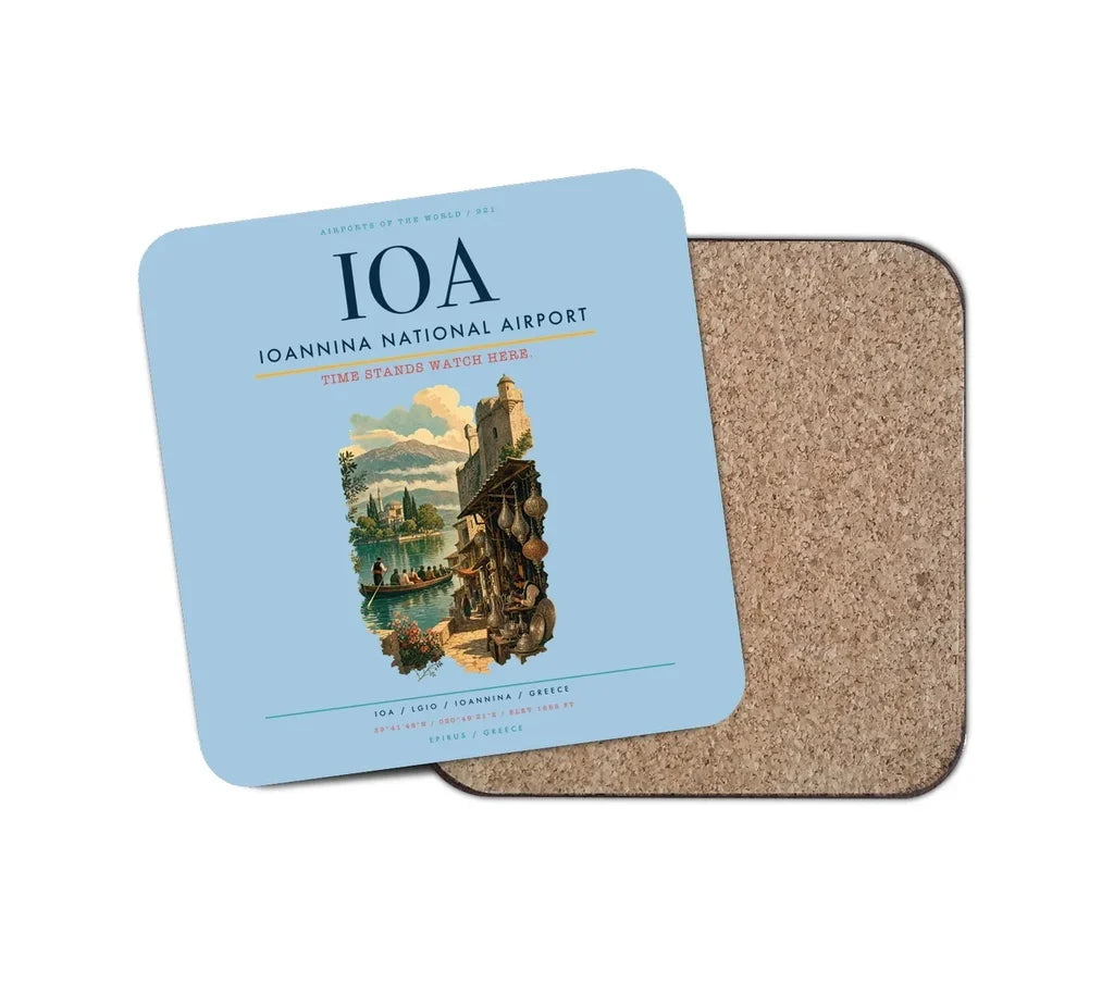 Ioannina National Airport (IOA) design on light blue 1 piece coaster