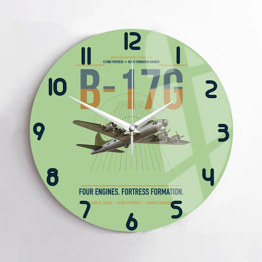B-17G Flying Fortress design on light green no frame wall clock