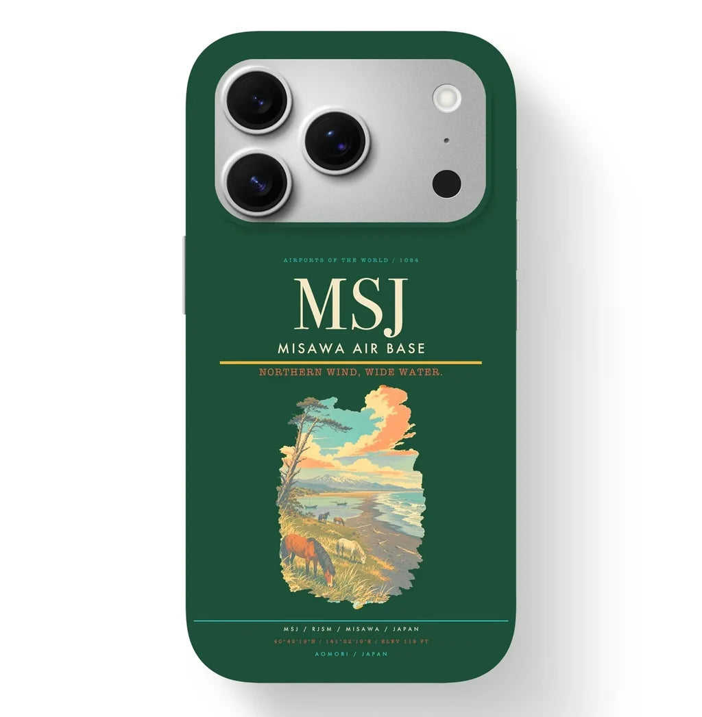 Misawa Airport (MSJ) design on dark green iPhone 17 Pro MagSafe case