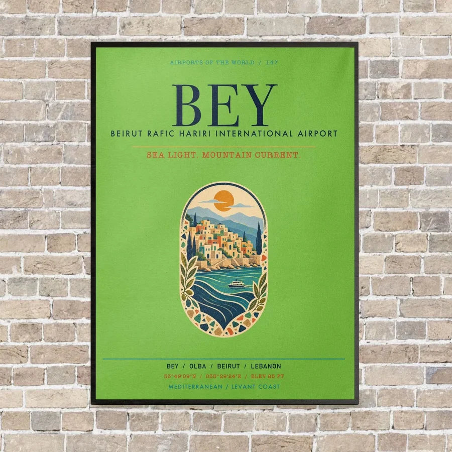 Beirut Rafic Hariri International Airport BEY vertical canvas print - framed - light green background