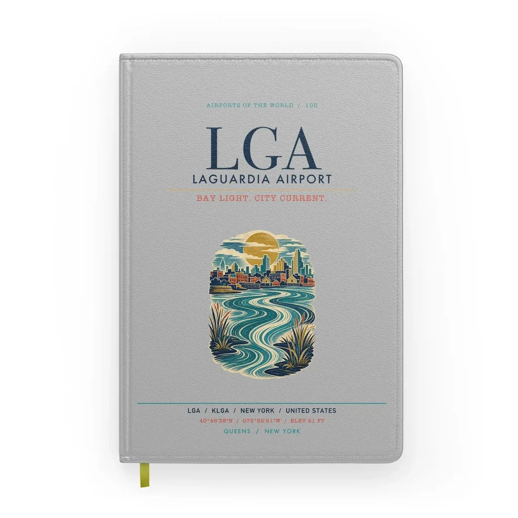 New York LaGuardia Airport (LGA) design on light gray notebook