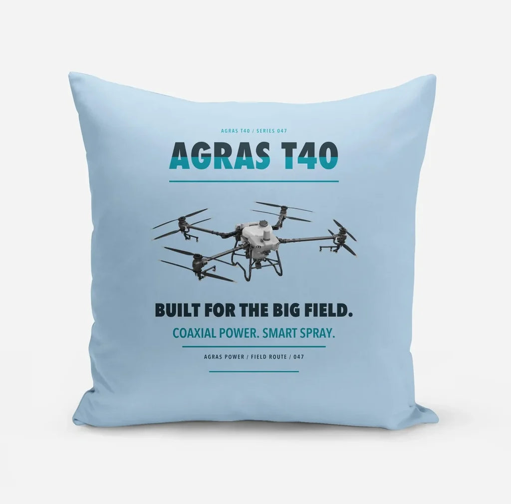 DJI Agras T40 design on light blue pillow