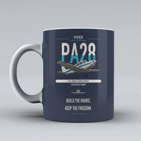 Thumbnail for Piper PA-28 Cherokee design on dark blue ceramic mug, double-side print