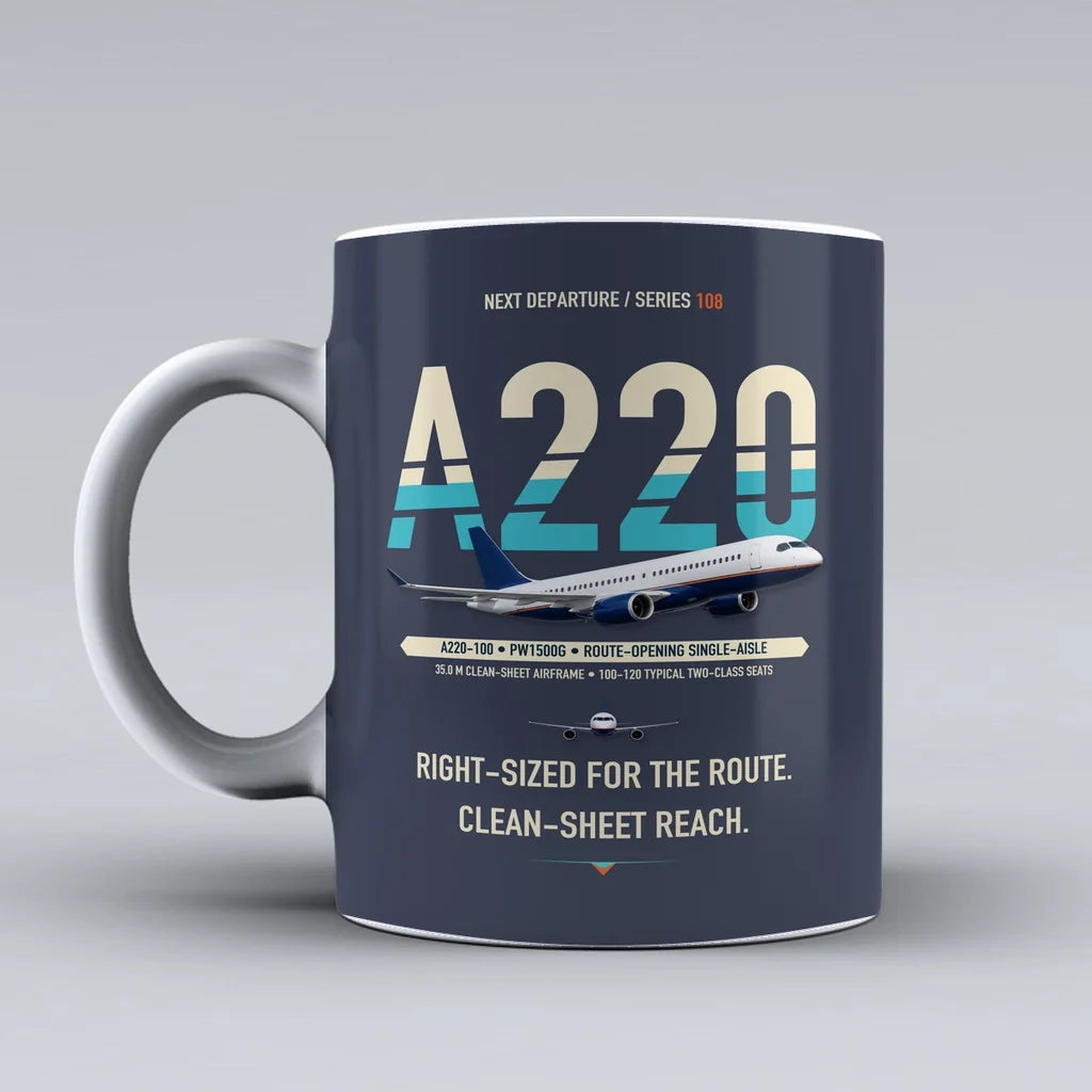 A220-100 Mug design on dark blue airbus