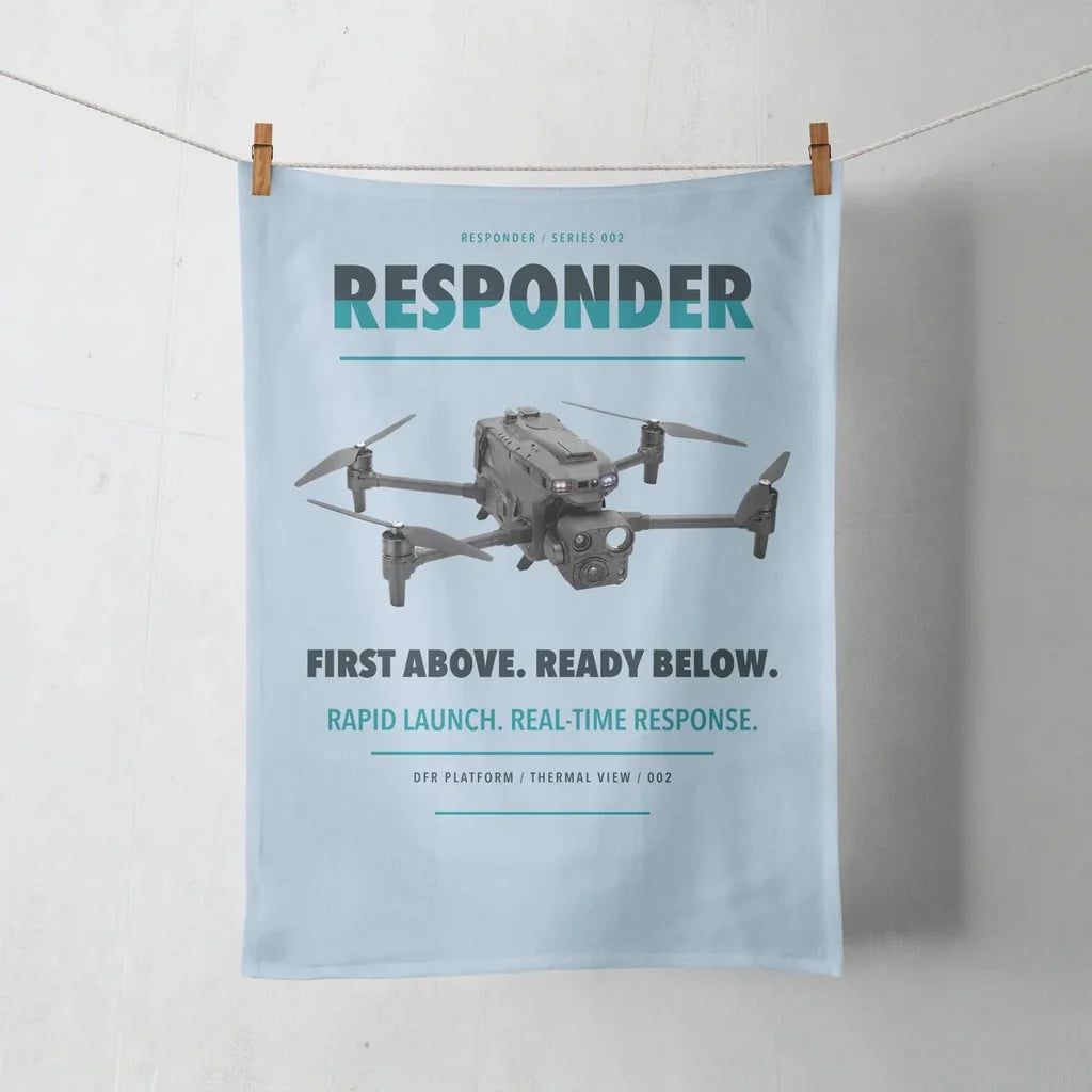 BRINC Responder design on light blue towel