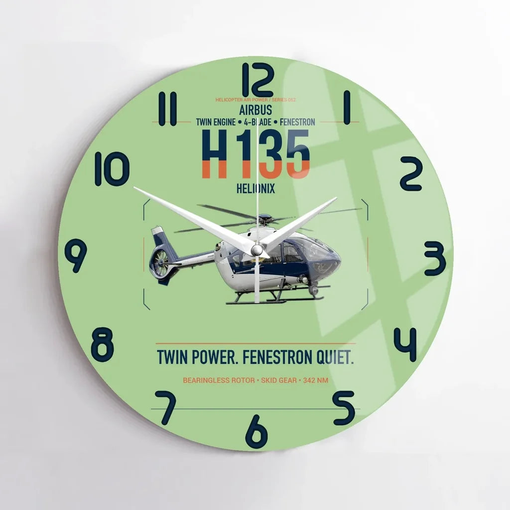 Airbus H135 design on light green no frame wall clock