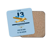 Thumbnail for Piper J-3 Cub design on light blue 1 piece coaster