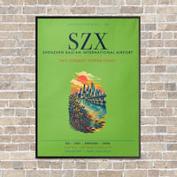 Thumbnail for Shenzhen Bao'an International Airport SZX vertical canvas print - framed - light green background