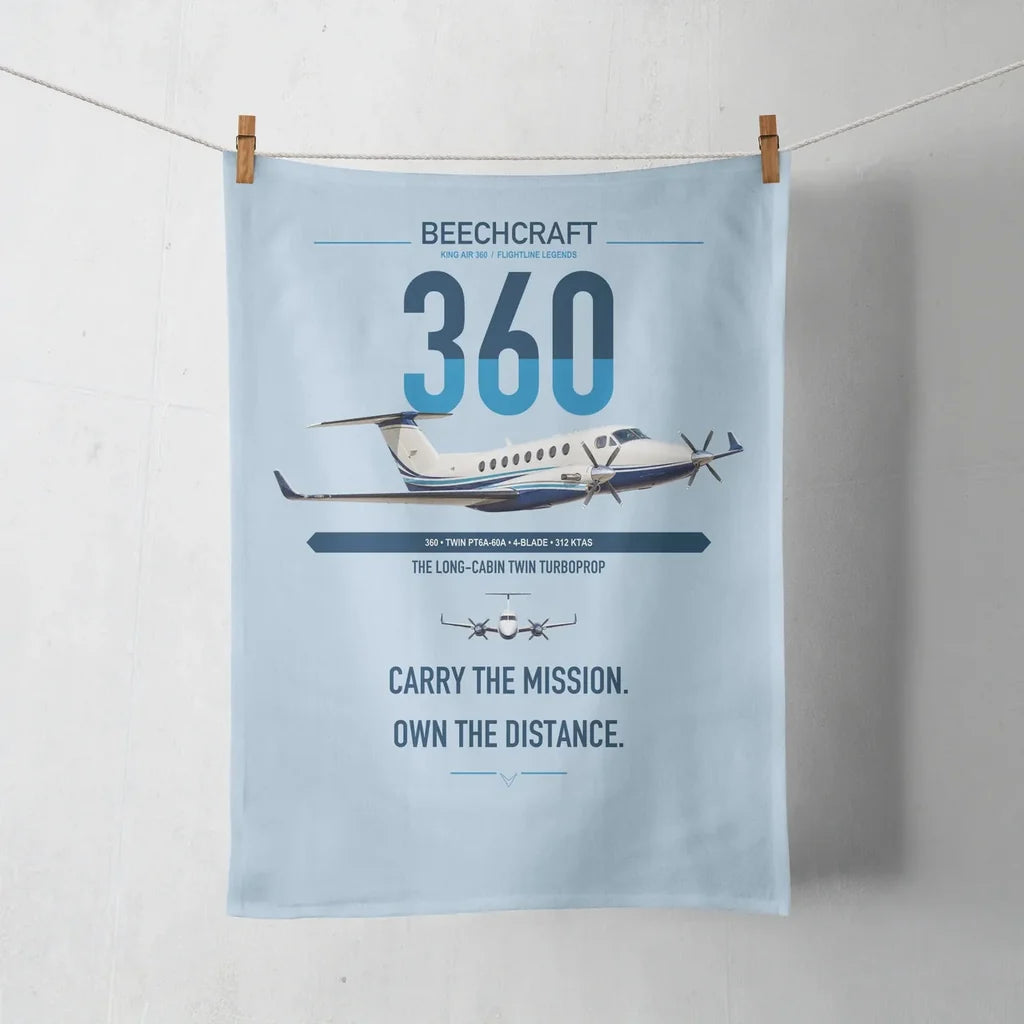 Beechcraft King Air 360 design on light blue towel