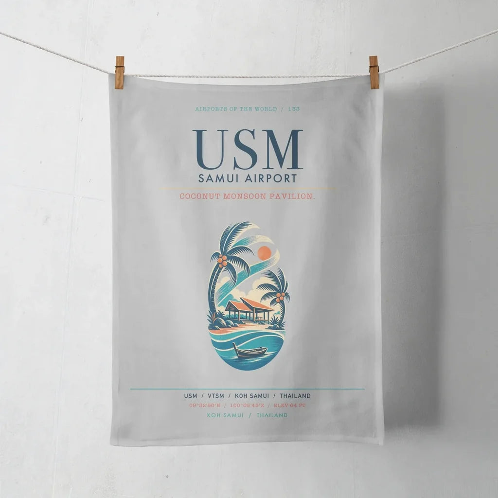 Samui Airport Koh Samui (USM) design on light gray towel
