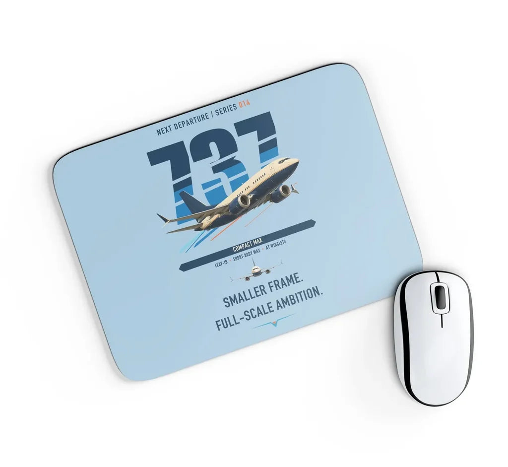 Boeing 737 MAX 7 design on light blue rectangle mouse pad