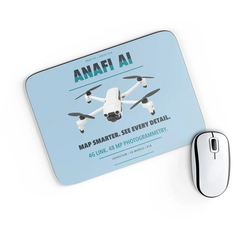 Parrot ANAFI Ai design on light blue rectangle mouse pad