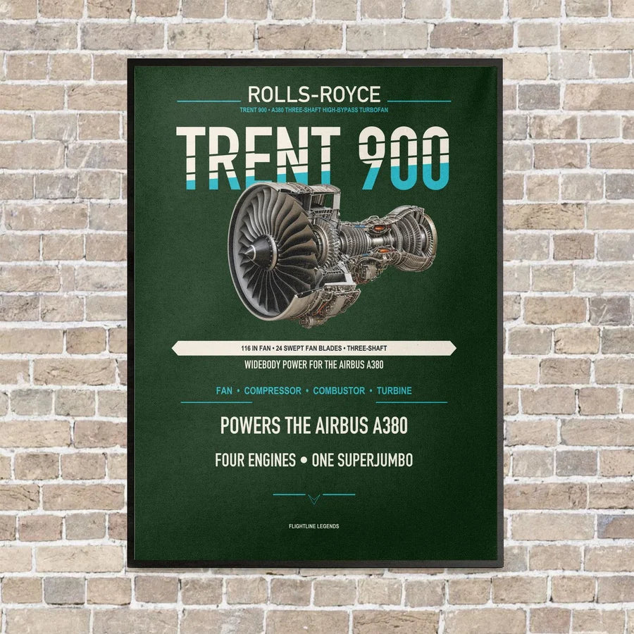 TRENT 900 vertical canvas print - framed - dark green background