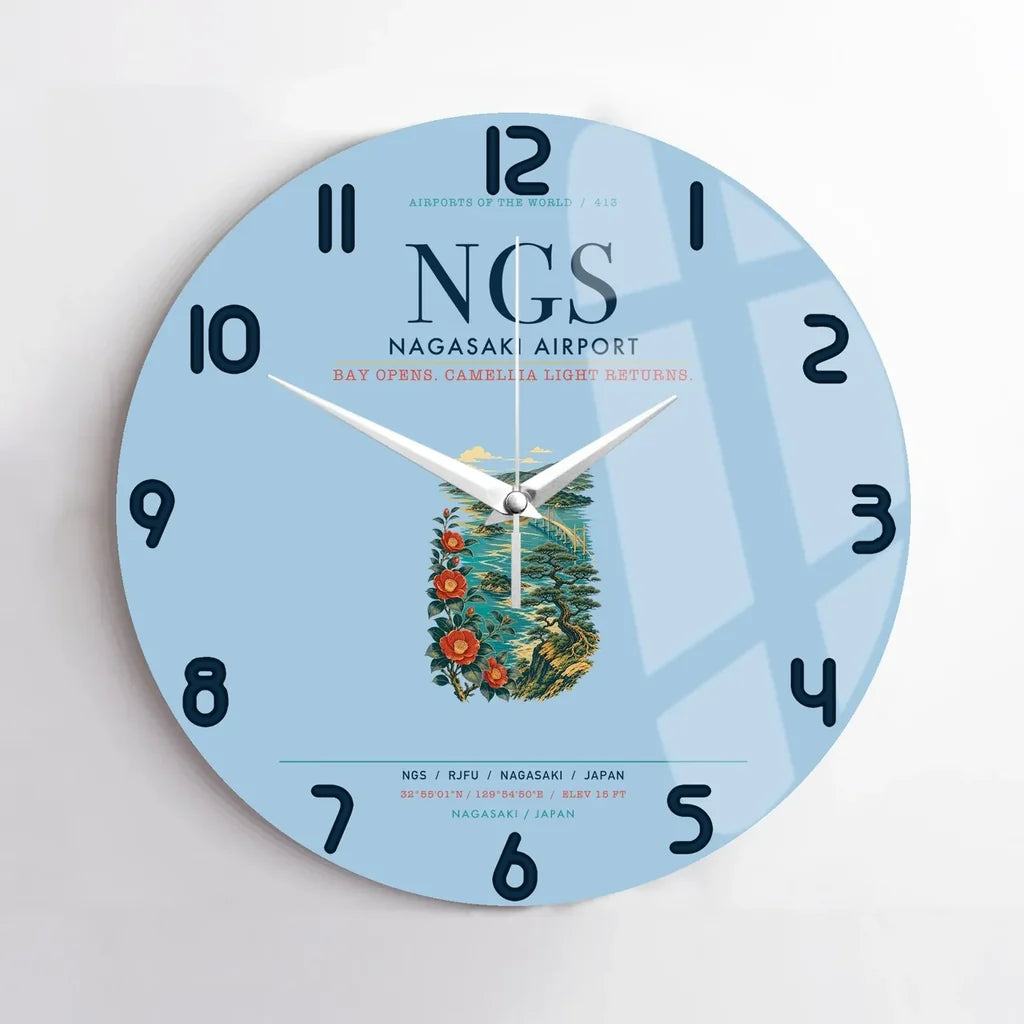 Nagasaki Airport (NGS) design on light blue no frame wall clock