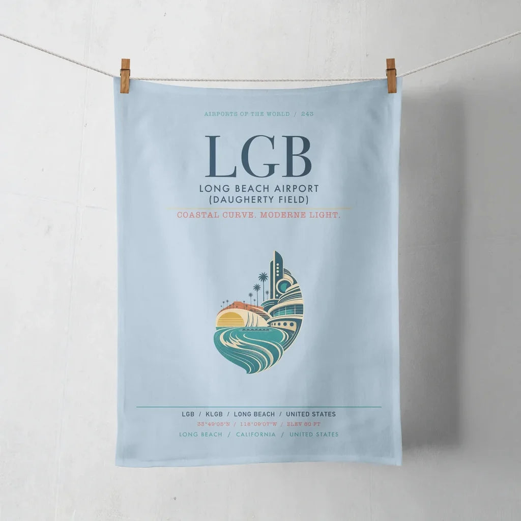Long Beach Airport (Daugherty Field) (LGB) design on light blue towel