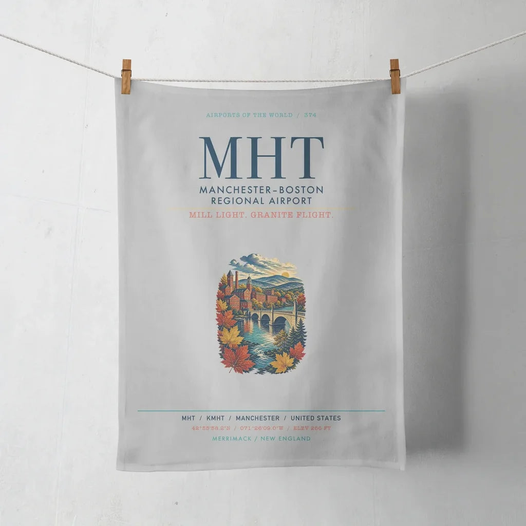 Manchester–Boston Regional Airport (MHT) design on light gray towel