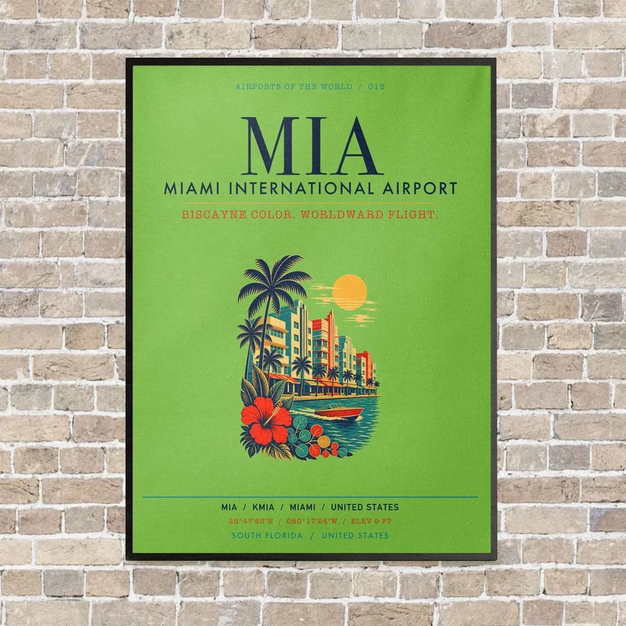Miami International Airport MIA vertical canvas print - framed - light green background