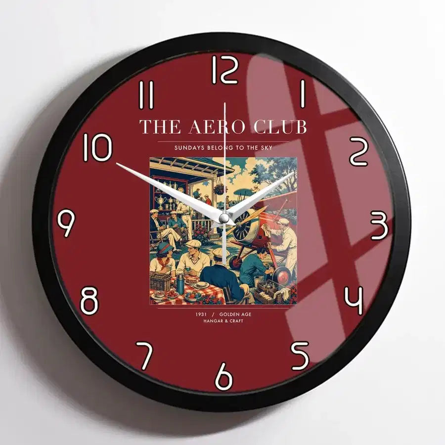 VINTAGE G4047 - The Aero Club - Designed Wall Clocks design on darkred framed