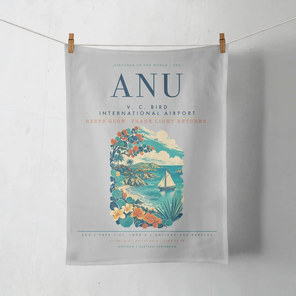 V. C. Bird International Airport (ANU) design on light gray towel