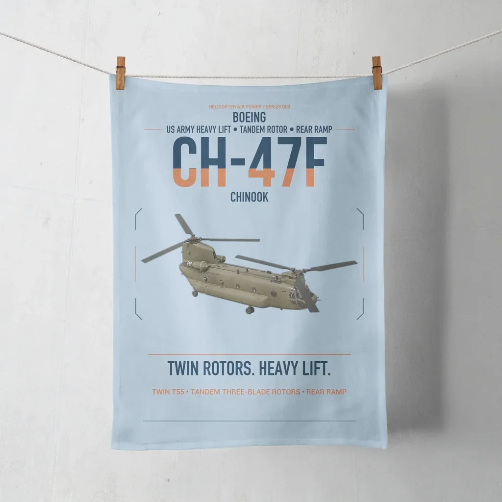 Boeing CH-47F Chinook design on light blue towel