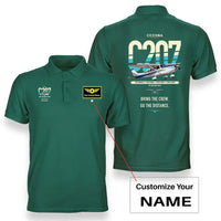 Thumbnail for Cessna T207A Stationair 8 design on green+name double-side polo t-shirt, double-side print