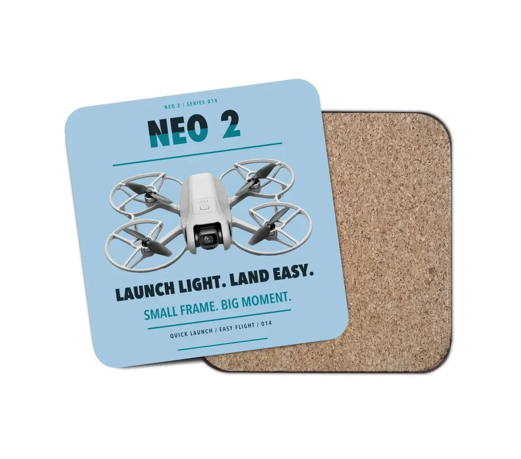 DJI Neo 2 design on light blue 1 piece coaster