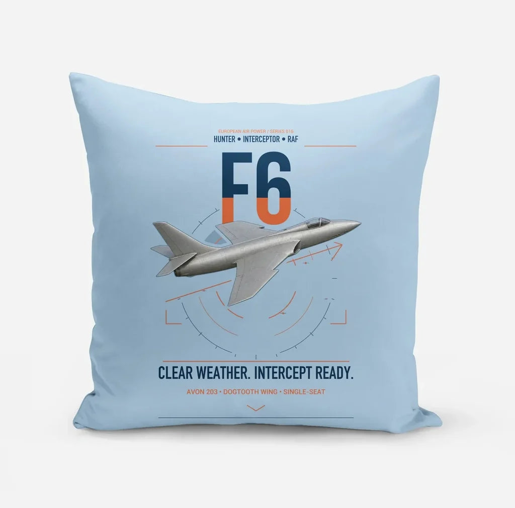 Hawker Hunter F6 design on light blue pillow