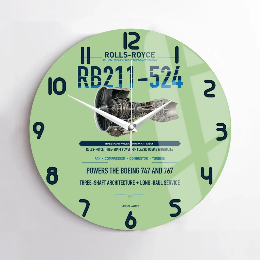 RB211-524 design on light green no frame wall clock