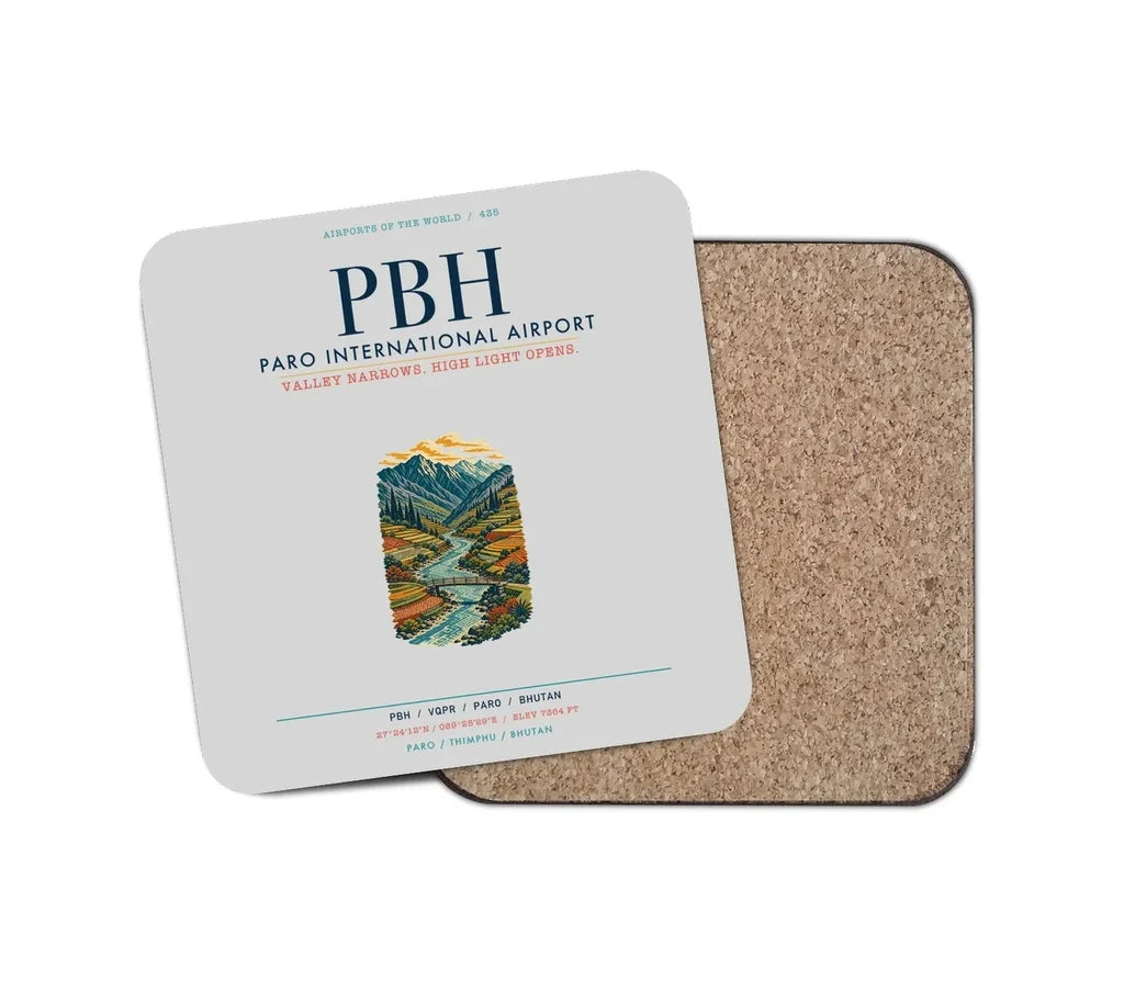 Paro International Airport (PBH) design on light gray 1 piece coaster