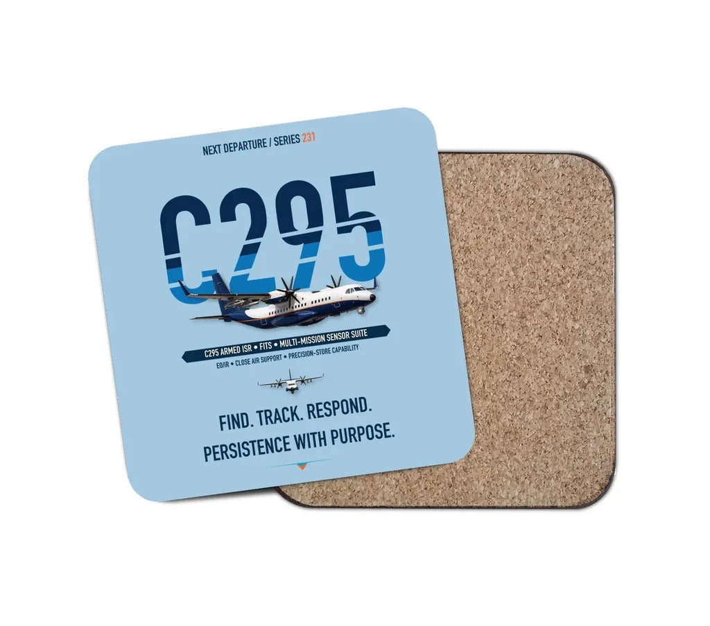 Airbus C295 Armed ISR design on light blue 1 piece coaster