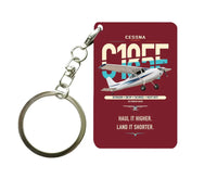 Thumbnail for Cessna A185F Skywagon design on dark red designed key chain, double-side print