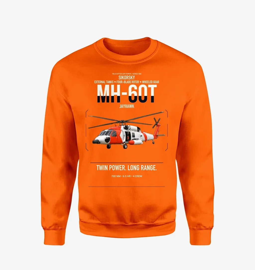 Sikorsky MH-60T Jayhawk design on orange sweatshirt