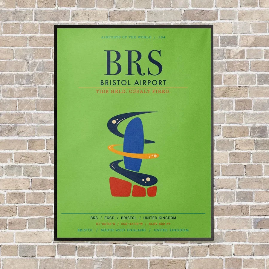 Bristol Airport BRS vertical canvas print - framed - light green background